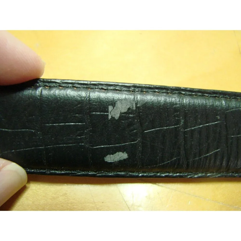 Mens 42 Black Imported Italian Embossed Leather Dress Belt Ornate Silver Buckle